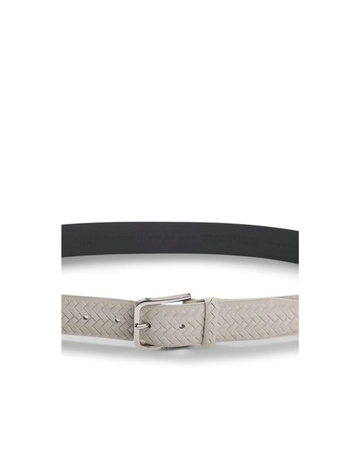 Boss Gray Woven-Suede Belt With Logo Buckle for men