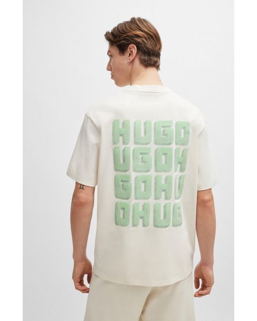 HUGO Katoenen Relaxed-fit T-shirt Met Grote Logo's Op De Rug in het White voor heren