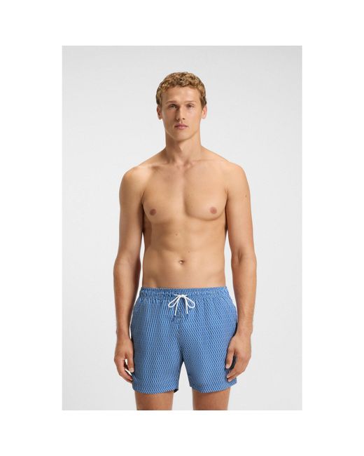 Boss Blue Printed Swim Shorts With Logo Badge for men