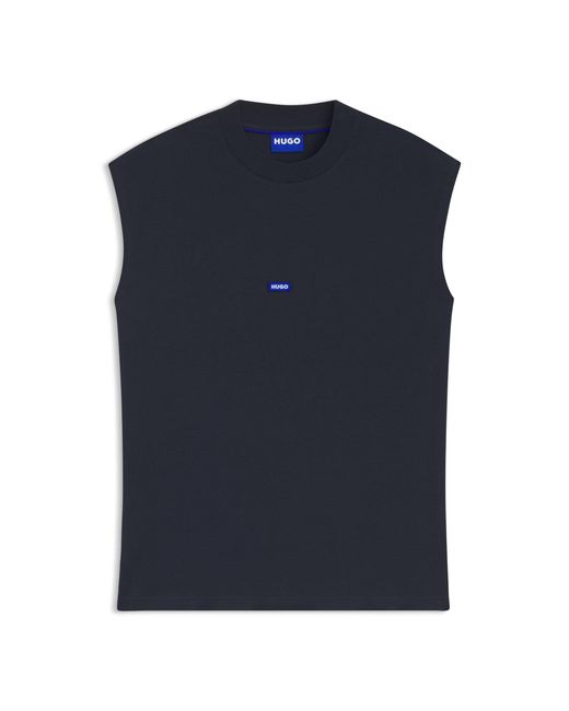 HUGO Blue Sleeveless Cotton T-Shirt With Logo Patch for men