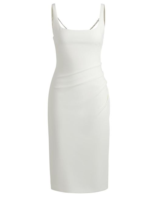 HUGO White Square-neck Dress With Gathered Details