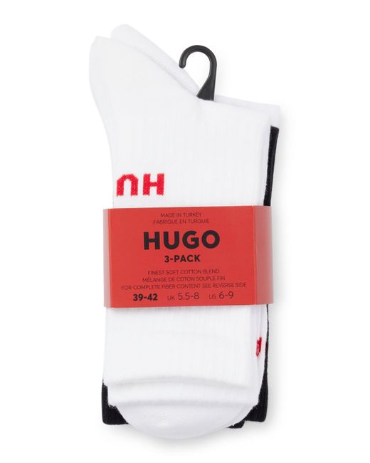 Lot de trois paires de chaussettes courtes avec logos HUGO pour homme en coloris Black