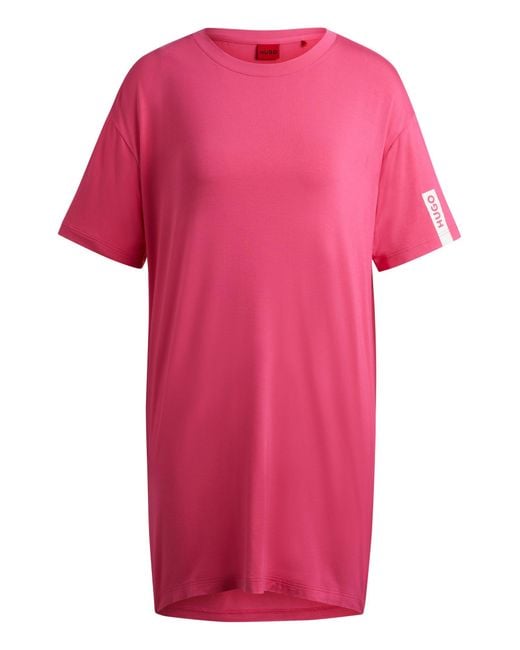 HUGO Pink Relaxed-fit Night Dress With Logo Print