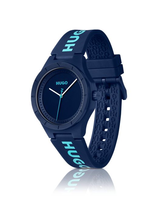 HUGO Matte-blue Watch With Branded Silicone Strap for men