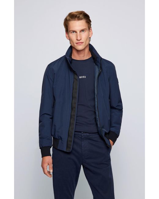 BOSS by HUGO BOSS Regular-fit Blouson Jacket With Packable Hood- Dark Blue  Men's Casual Jackets Size 44r for Men | Lyst
