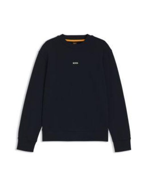 Sweat Relaxed en molleton de coton avec logo contrastant Boss pour homme en coloris Blue