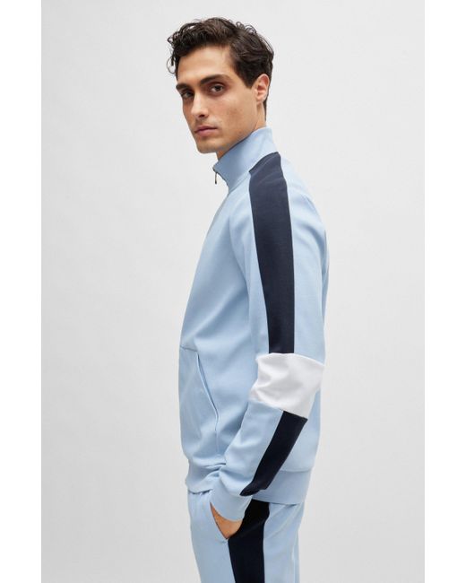 Boss Sweatshirt Van Een Katoenmix Met Ritssluiting En Color-blocking in het Blue voor heren