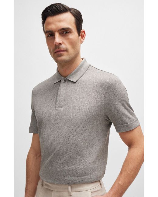 Polo Regular en coton et soie moulinés Boss pour homme en coloris Gray
