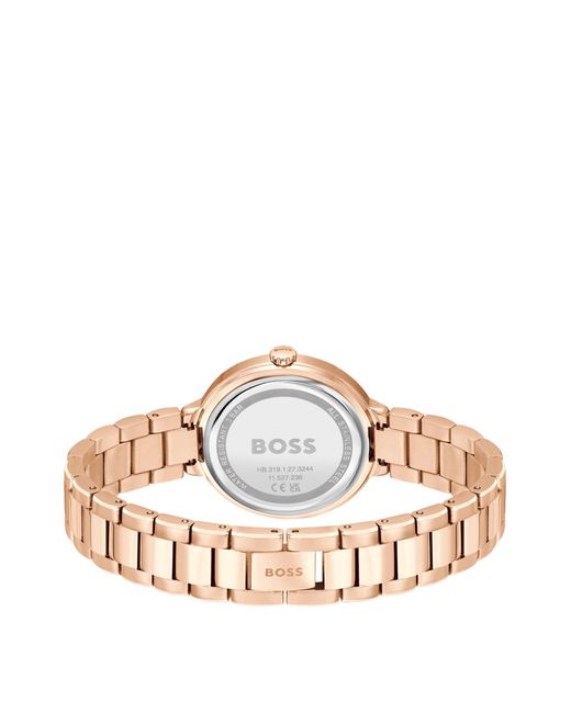 Boss Metallic Link-bracelet Watch With Crystal-studded Monogram Dial