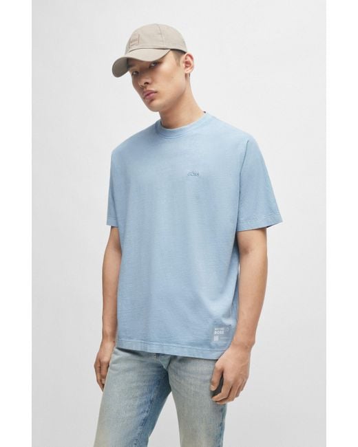 Boss Relaxed-fit T-shirt Van Zuivere Katoen Met Logostiksel in het Blue voor heren