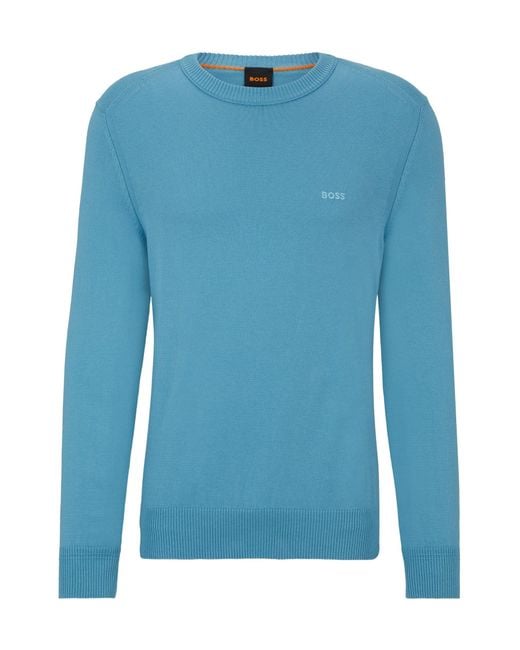 Boss Blue Cotton-jersey Regular-fit Sweatshirt With Embroidered Logo for men
