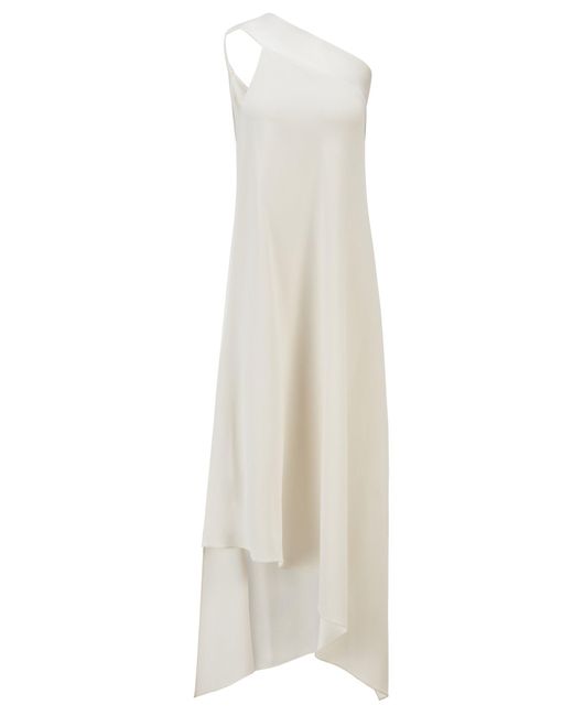 BOSS by Hugo Boss White One-shoulder Tie-neck Maxi Dress In Crinkle Crepe