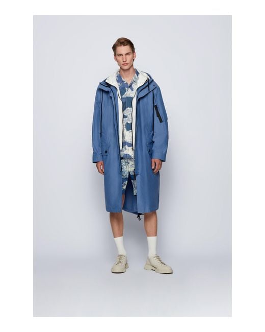 BOSS by HUGO BOSS Verstaubarer Mantel mit wasserabweisendem Finish in Blau für Herren Herren Bekleidung Mäntel 