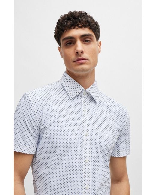 Boss Slim-fit Overhemd Van Hoogwaardig Stretchmateriaal Met Print in het White voor heren