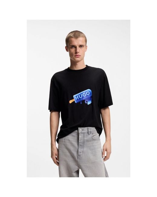 HUGO Black Cotton-Jersey T-Shirt With Ice-Lolly Artwork for men