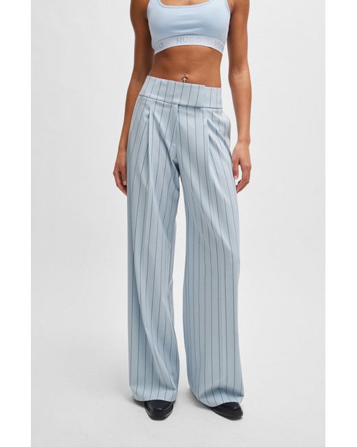 HUGO Blue Extra-long-length Trousers In Pinstripe Stretch Fabric