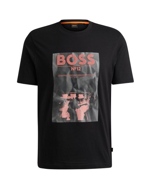 Boss Regular-fit T-shirt Van Katoen Met Seizoensartwork in het Black voor heren