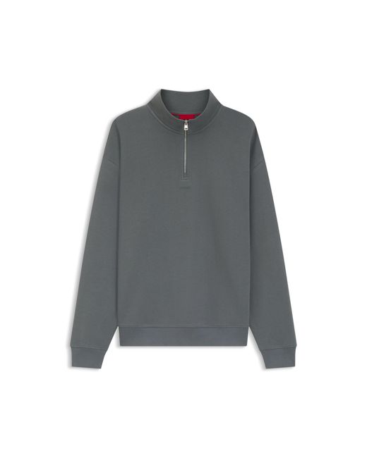 HUGO Brown Relaxed-Fit Cotton Sweatshirt With Zip Neck for men