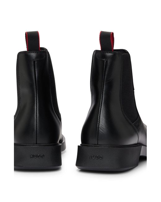HUGO Black Nappa-leather Chelsea Boots With Logo Detail for men