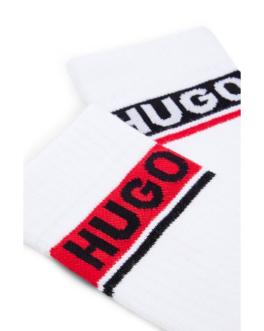 HUGO White Two-pack Of Quarter-length Socks With Logo Details for men