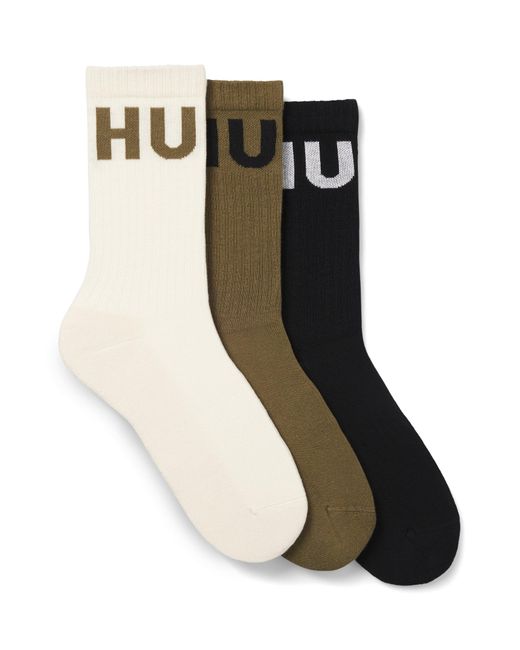 HUGO Dreier-Pack Kurze Gerippte Socken Mit Logos in Black für Herren