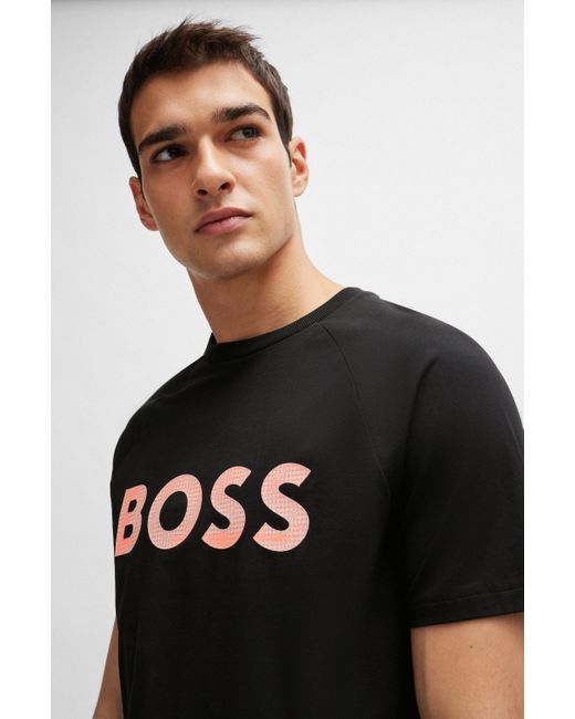 Boss Black Stretch-cotton Regular-fit T-shirt With Seasonal Logo for men
