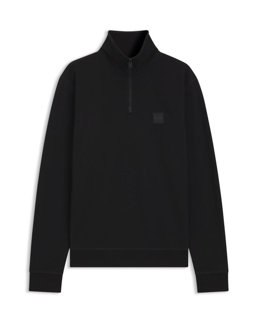 Boss Sweatshirt Van Katoenen Sweatstof Met Ritskraag En Logopatch in het Black voor heren