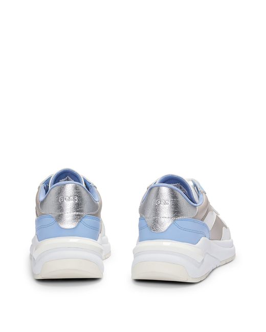 Boss White Mixed-material Trainers With Colour-blocking