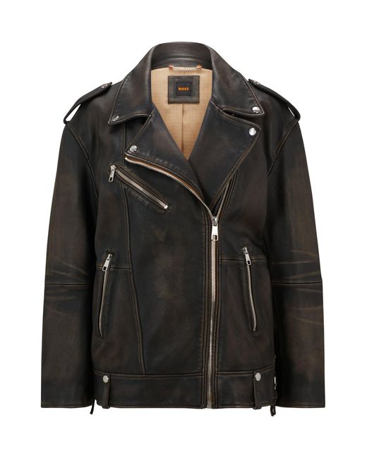 Boss Black Zip-up Leather Jacket With Signature Lining