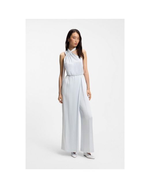 Boss White One-Shoulder Jumpsuit With Wrap-Effect Front