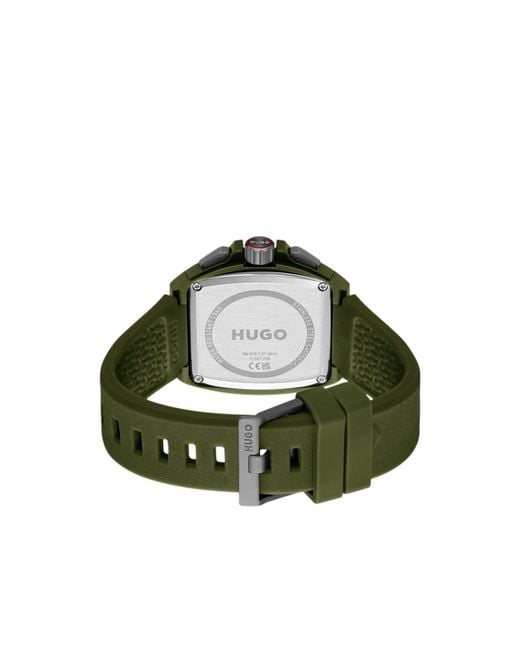 HUGO Green Skeleton-Dial Watch With Silicone Strap for men