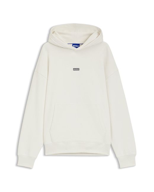 HUGO Loose-Fit Hoodie Van Katoenen Badstof Met Logodetails in het White voor heren
