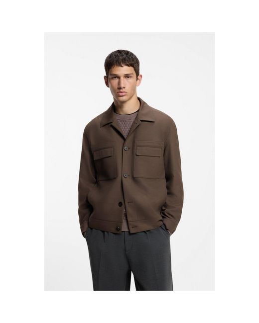 HUGO Brown Slim-Fit Blazer With Patch Chest Pockets for men