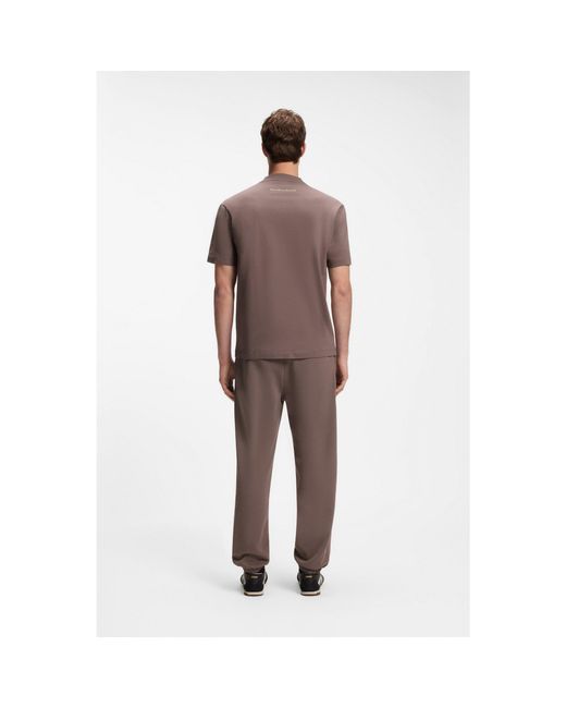 HUGO Brown Relaxed-Fit T-Shirt With Zigzag Stitching Detail for men