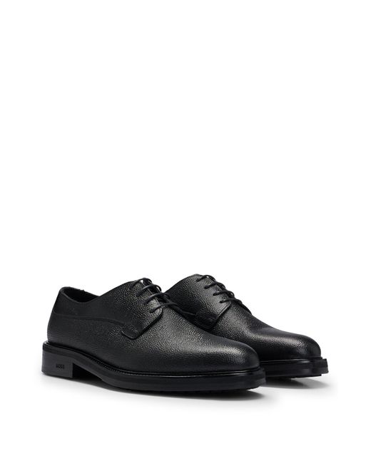 Boss Black Grained-leather Derby Shoes With Padded Insole for men