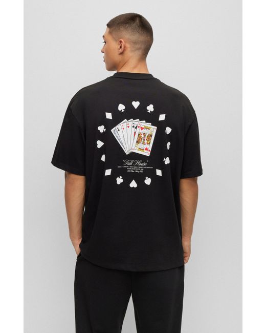HUGO T-Shirt aus Baumwoll-Jersey mit Spielkarten-Artwork in Black für Herren