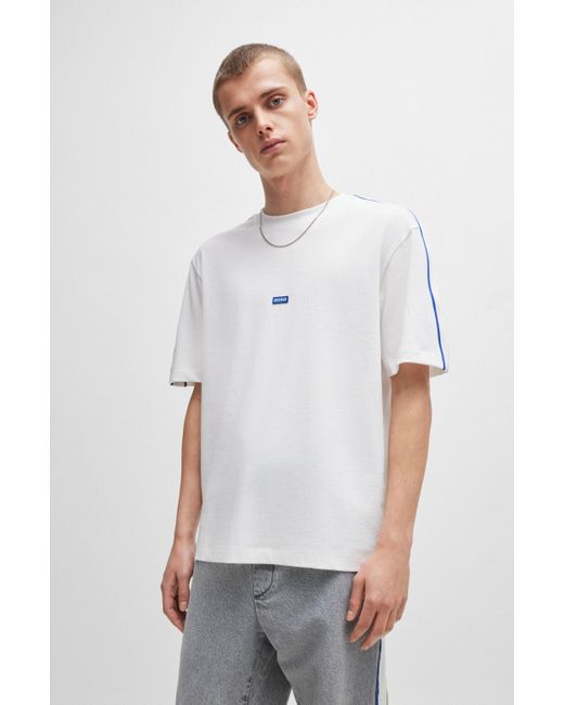 HUGO White Cotton-jersey T-shirt With Tape Trims for men