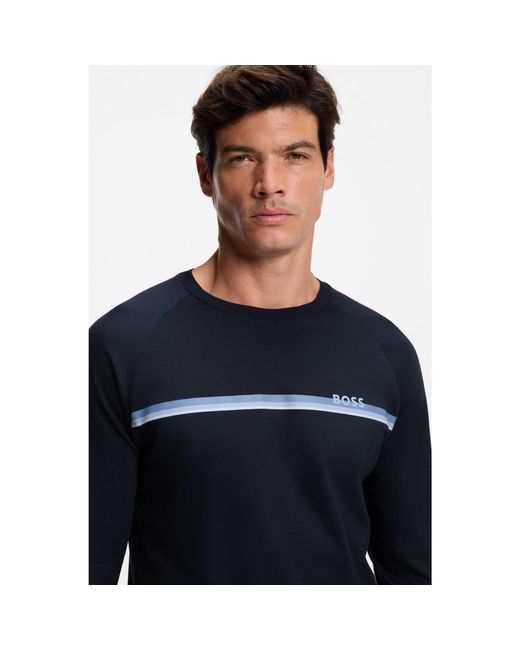 Boss Blue Cotton Loungewear Sweatshirt With Chest Branding for men