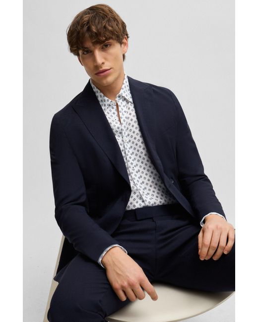 Boss Blue Double-breasted Slim-fit Suit In Virgin Wool for men