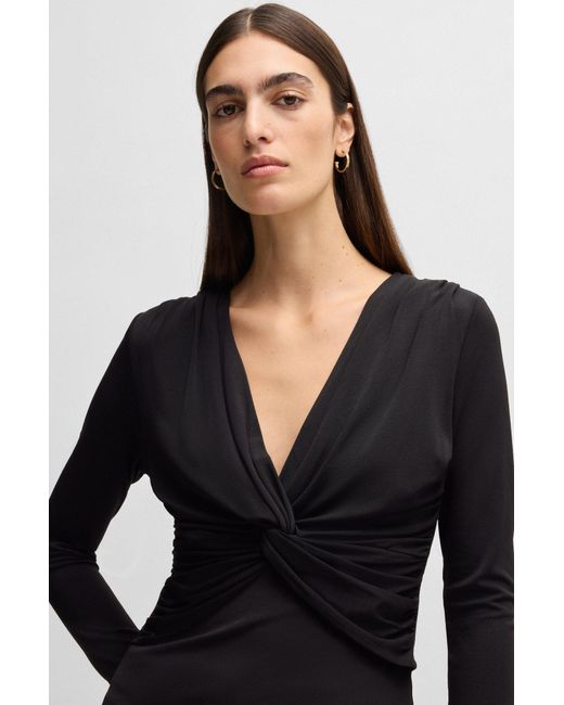 Boss Black Top Aus Stretch-Jersey Mit Twist-Front