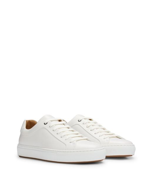 Boss White Leather Cupsole Trainers With Logo Details Crafted In Italy for men
