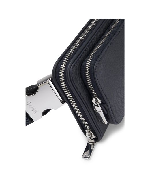 Boss Black Italian Leather Crossbody Bag With Hardware for men
