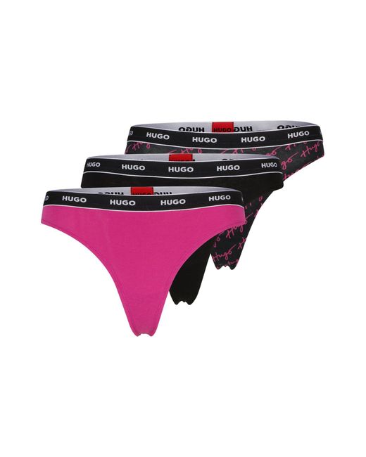 Lot de trois strings en coton stretch avec taille logotée HUGO en coloris Multicolor