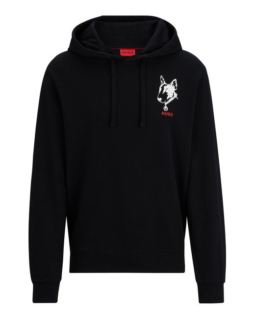 Sweat à capuche Relaxed Fit en molleton à motif chien artistique HUGO pour homme en coloris Black