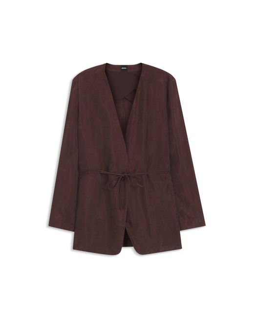 Boss Brown Regular-Fit Collarless Jacket With Drawstring Waist