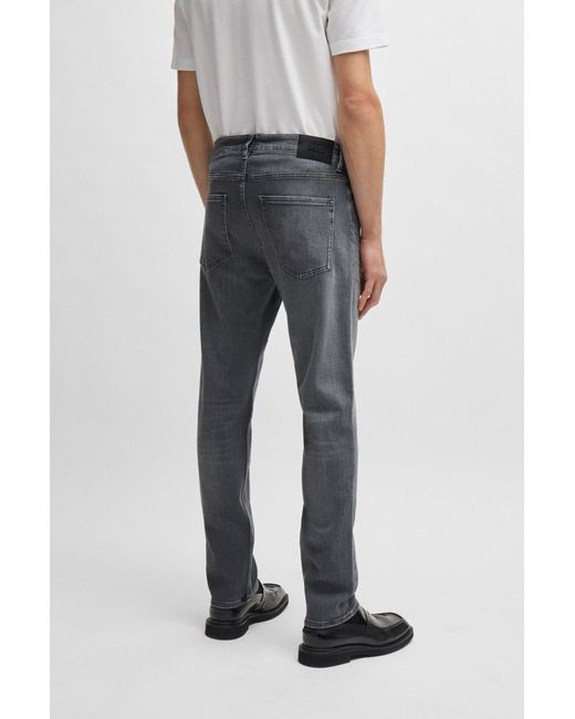 Boss Black Slim-fit Jeans In Grey Stretch Denim for men