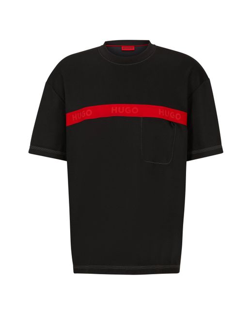 HUGO T-shirt Van Een Katoenmix Met Rode Logoband in het Black voor heren