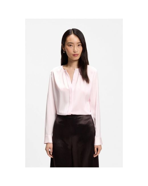 Boss White Collarless Regular-Fit Blouse