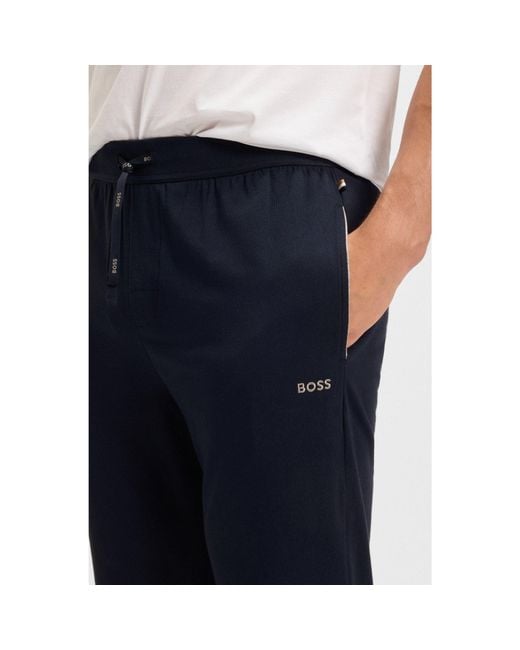 Boss Blue Stretch-Cotton Tracksuit Bottoms With Embroidered Logo for men