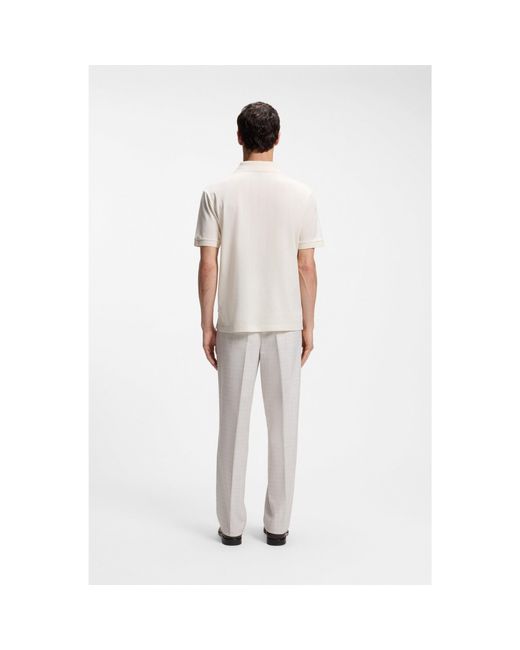 Boss White Cotton-Jacquard Polo Shirt With Johnny Collar for men